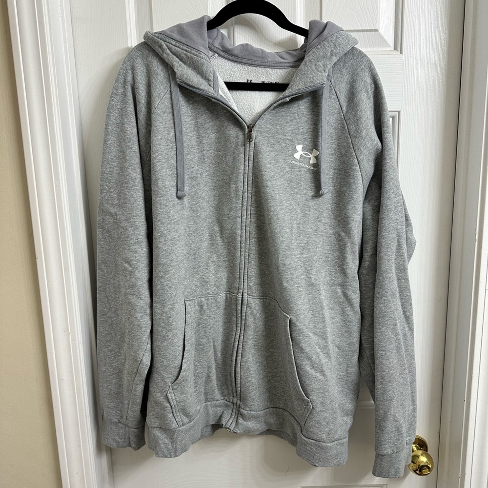 Men's Under Armour Coldgear gray, loose, front zip sweatshirt hoodie, size XXL